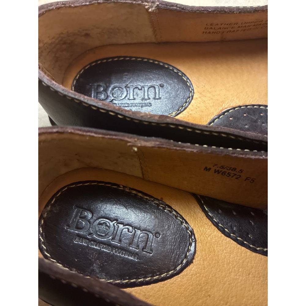 Born Womens Brown Leather Slip On Loafers Square Toe Comfort Shoes W6572 F5 7.5 - Picture 2 of 7